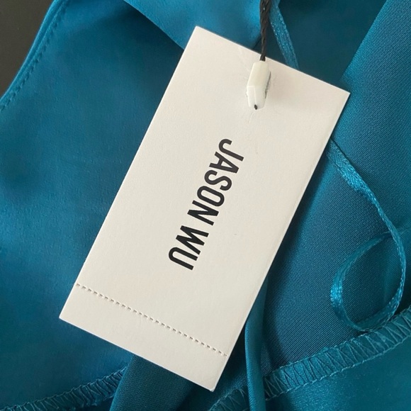 NWT Jason Wu Satin Silk Dress Blue Open Back Midi Dress Women’s size Medium - Picture 6 of 7